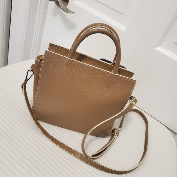 OAD Beige Mini Kit Zip Satchel/Crossbody Pebble Grain Leather Bag - Picture 7 of 13